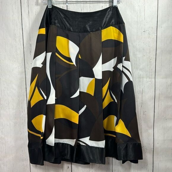 Nygard Collection Black White Yellow Abstract Midi Skirt Art Print Size 18 - Picture 6 of 12